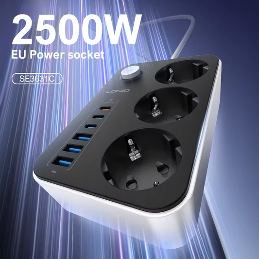 Produzni kabl LDNIO SE3631C 3 uticnice 3xUSB 3xPD beli 2m