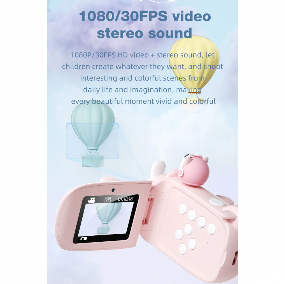 Decija digitalna kamera Airplane Cat roze