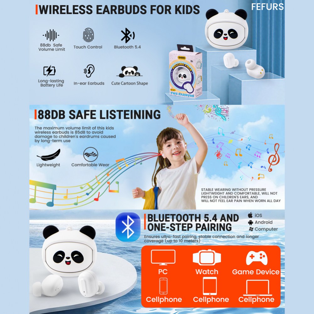 Bluetooth slusalice Panda bele