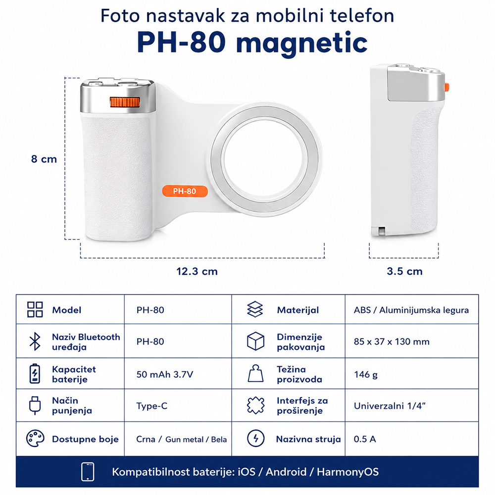 Foto nastavak za mobilni telefon PH-80 magnetic crni