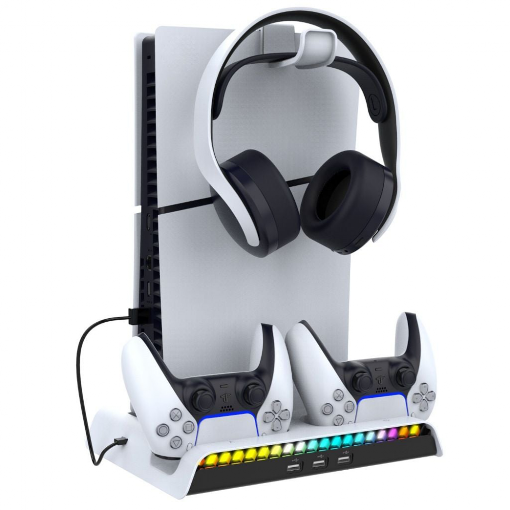 iPega PG-P5S006 vertikalni multifunkcionalni stalak za PS5 slim/PRO RGB beli