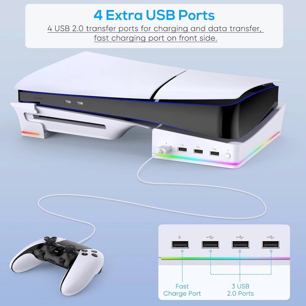 iPega PG-P5S021 horizontalni multifunkcionalni stalak za PS5 slim/PRO RGB beli