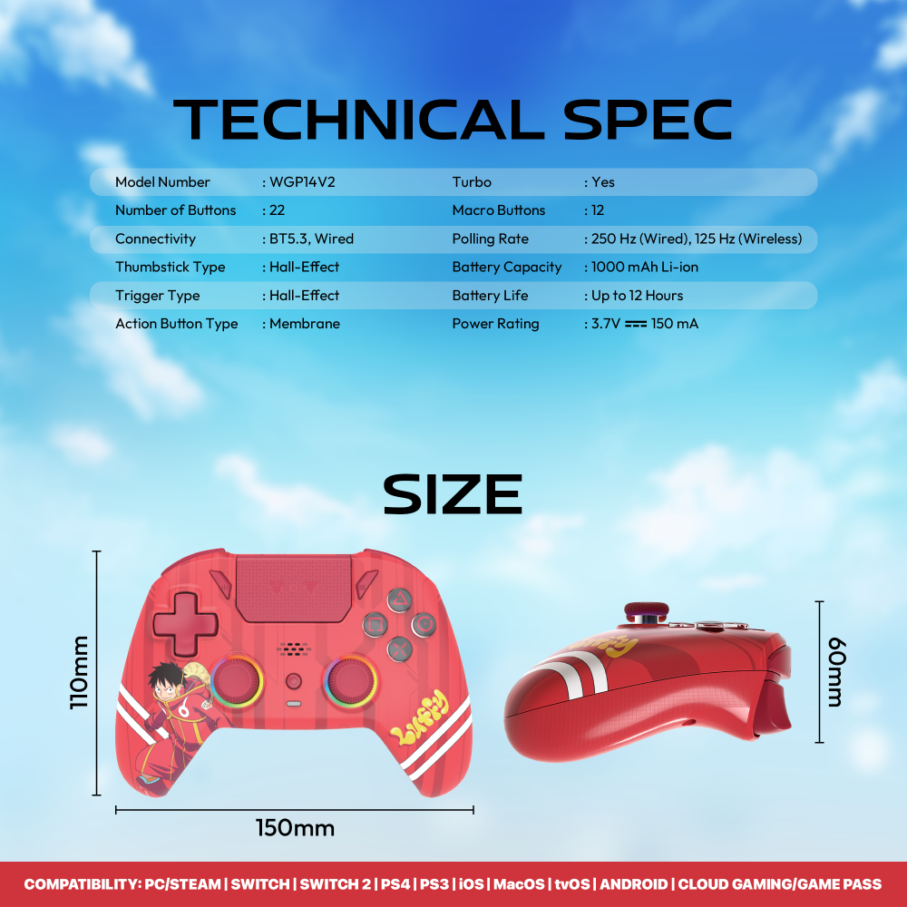 Joypad Wireless Fantech WGP14V2 OP EOS PRO II ONE PIECE - LUFFY
