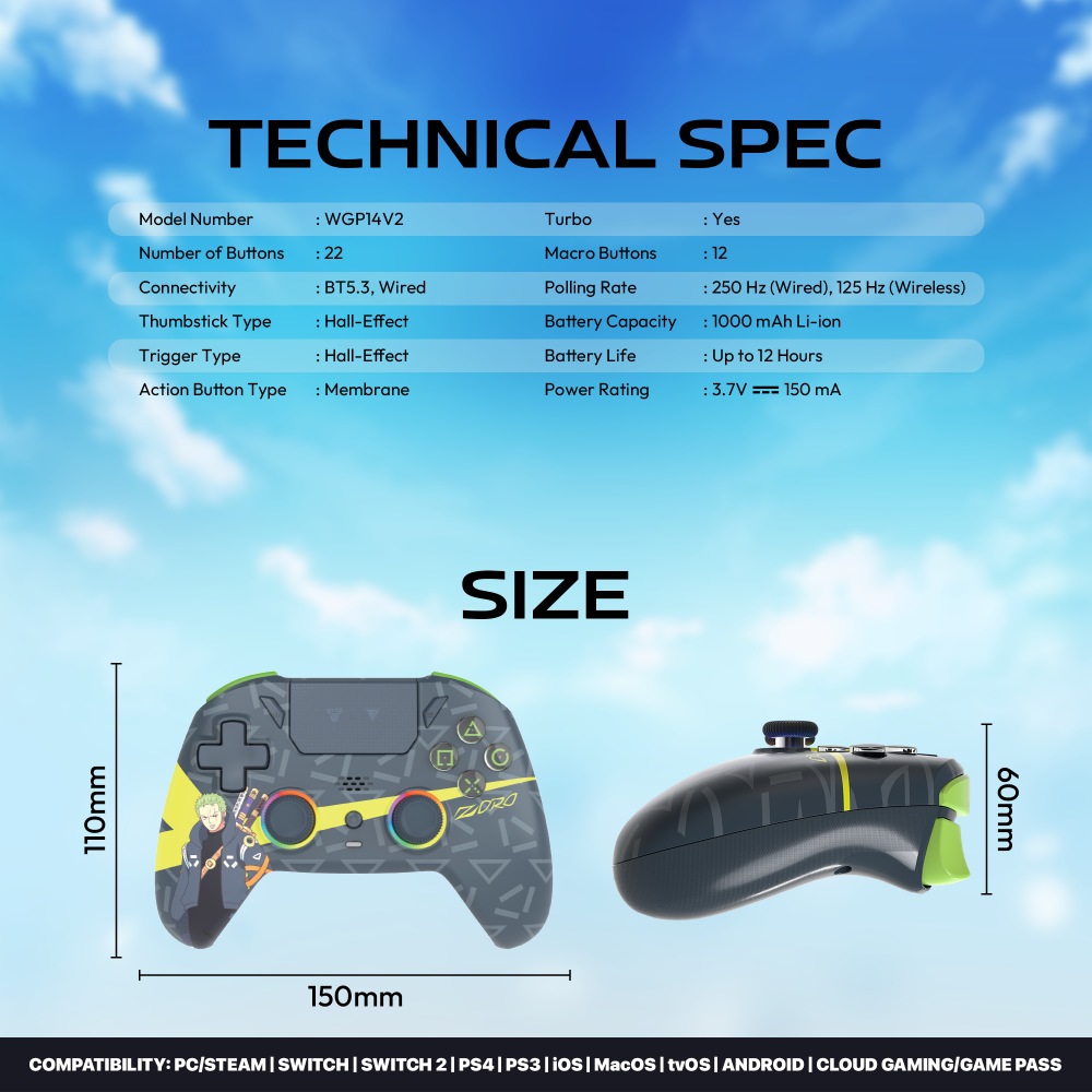 Joypad Wireless Fantech WGP14V2 OP EOS PRO II ONE PIECE - ZORO