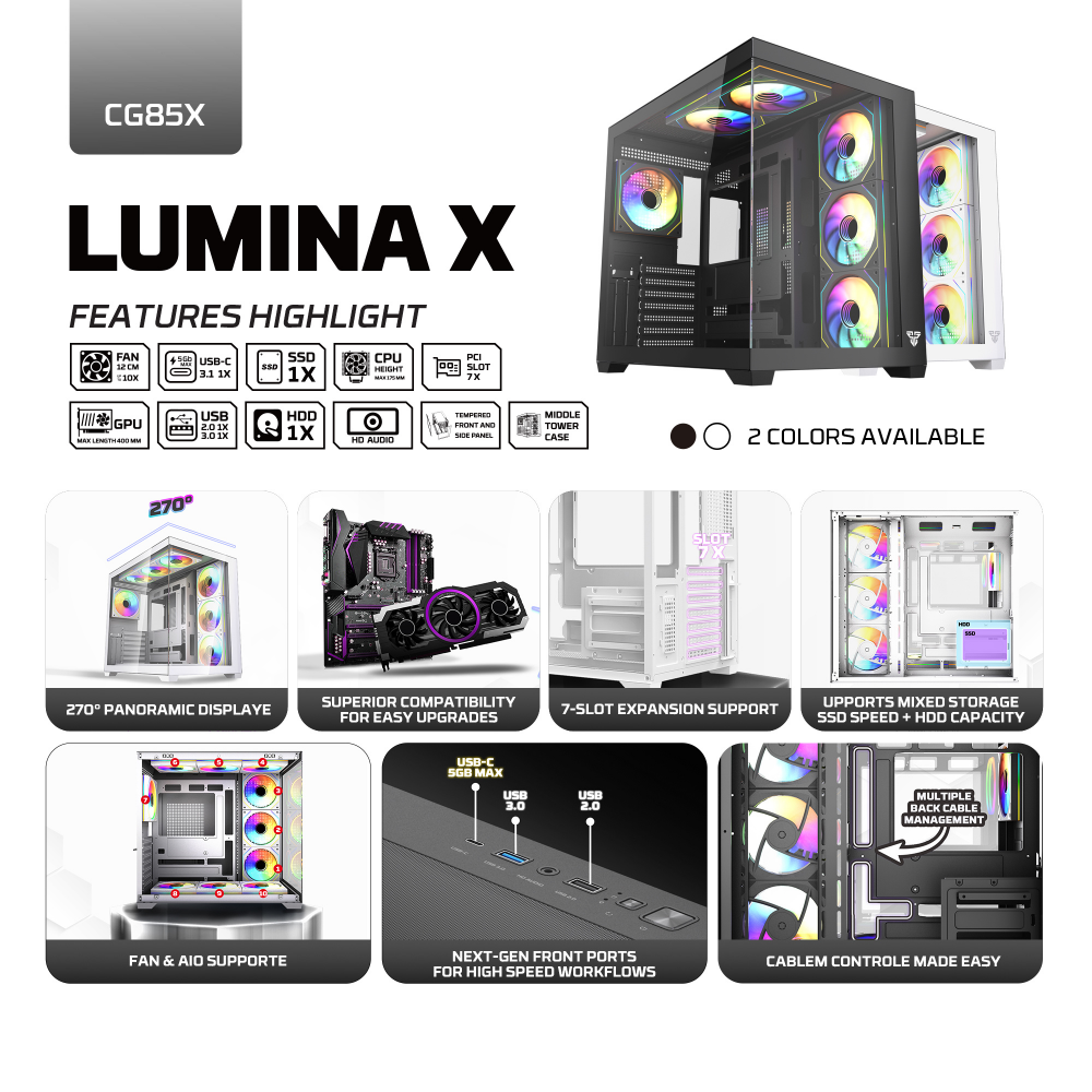 Kuciste Gaming Fantech CG85X Lumina crno