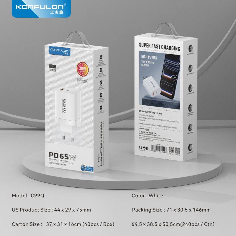 Kucni punjac KONFULON C99Q PD 65W, QC 30W beli