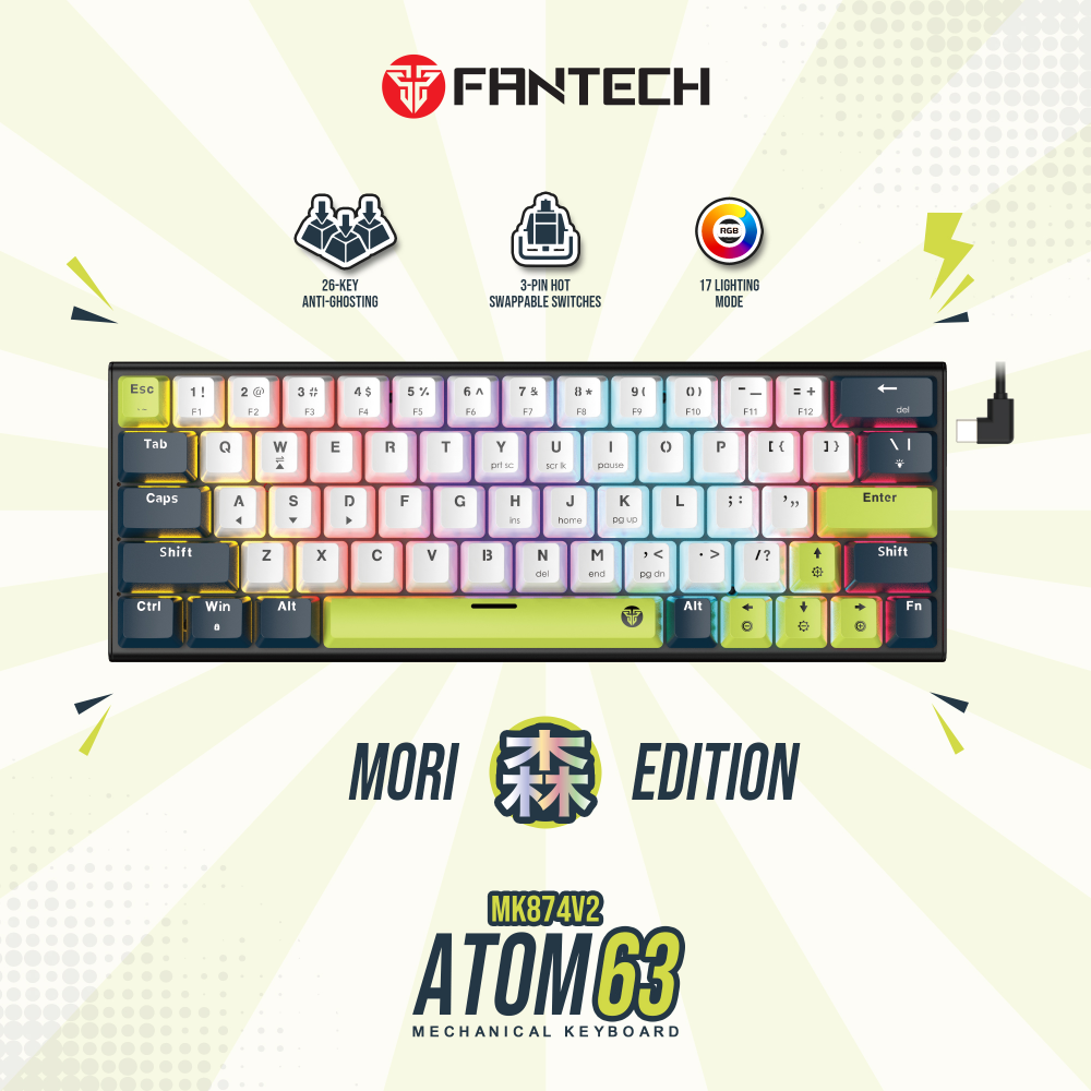 Tastatura Mehanicka Gaming Fantech MK874V2 RGB Atom 63 Mori bela (taro switch)