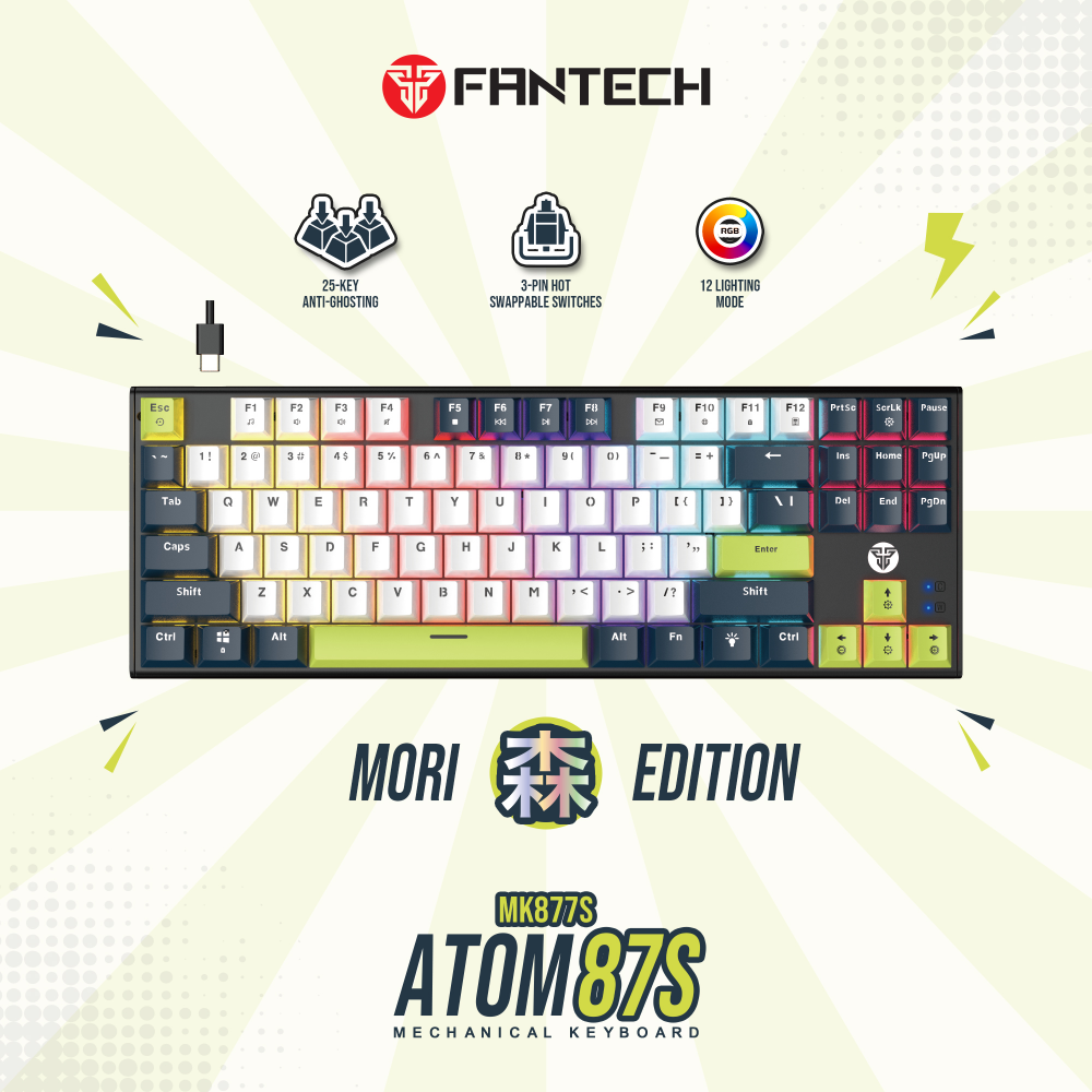 Tastatura Mehanicka Gaming Fantech MK877S RGB Atom 87S Mori bela (taro switch)