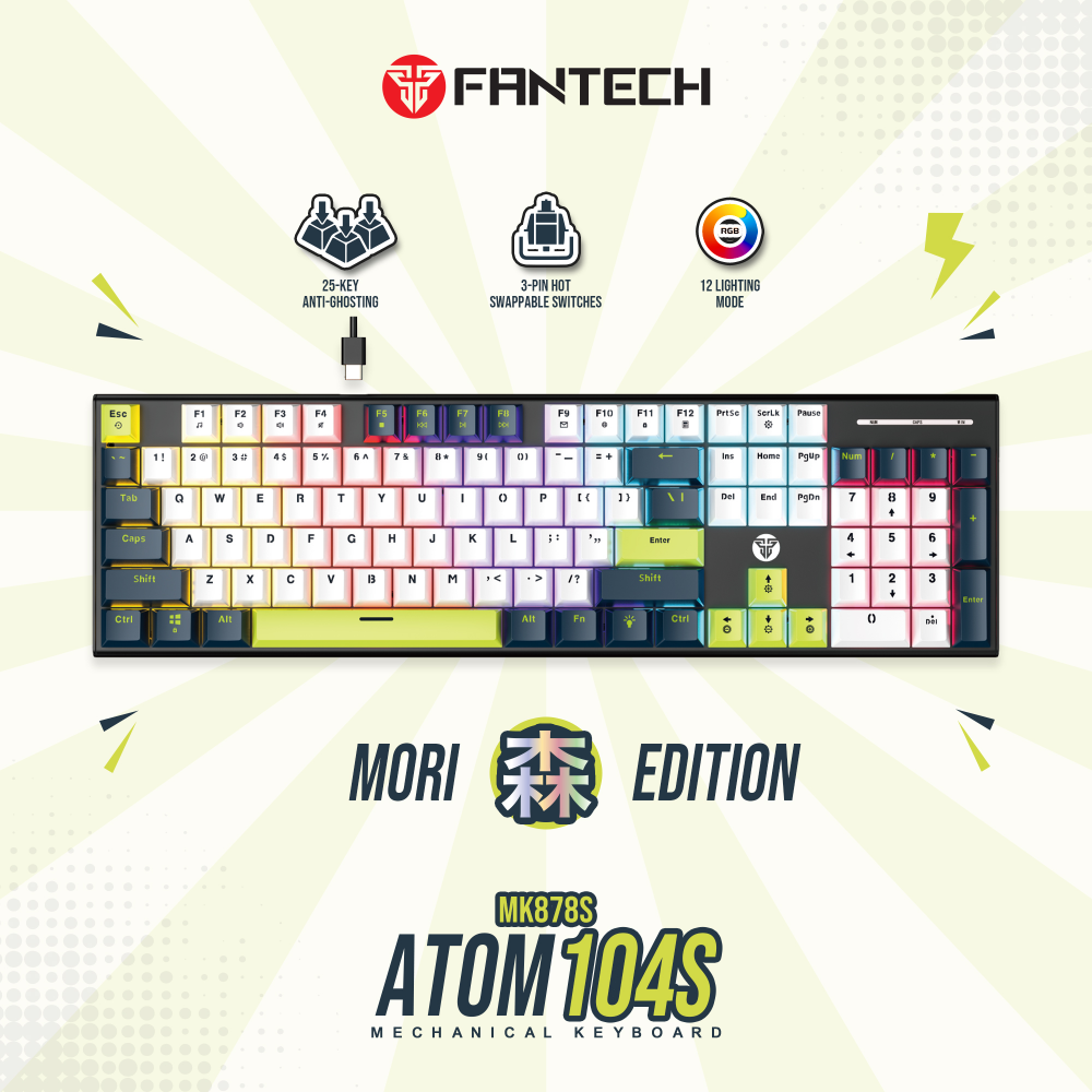 Tastatura Mehanicka Gaming Fantech MK878S RGB Atom 104S Mori bela (Rosie switch)