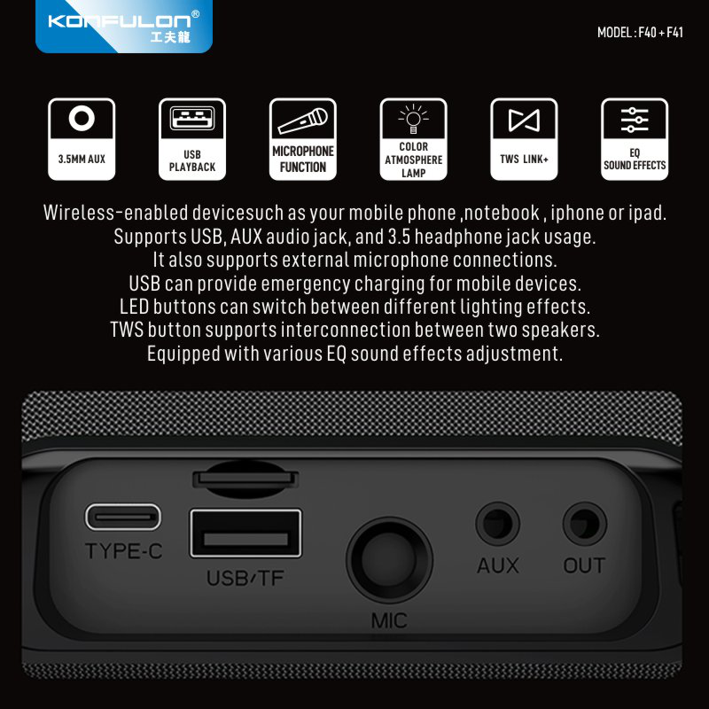 Bluetooth zvucnik KONFULON F40 80W baterija 12000mAh