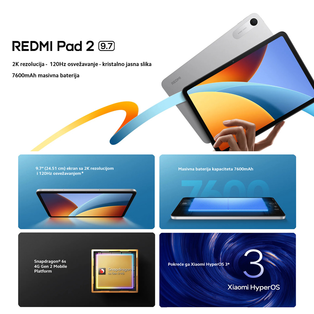 Tablet Xiaomi Redmi Pad 2 9.7" 4GB/128GB WiFi sivi
