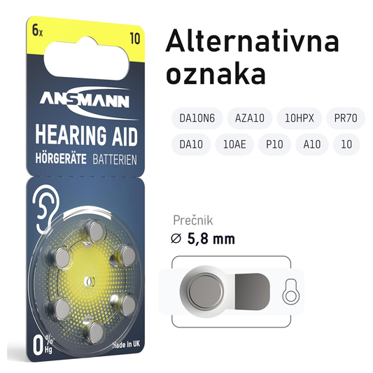 ANSMANN Baterija za slusni aparat tip PR10 blister 6kom