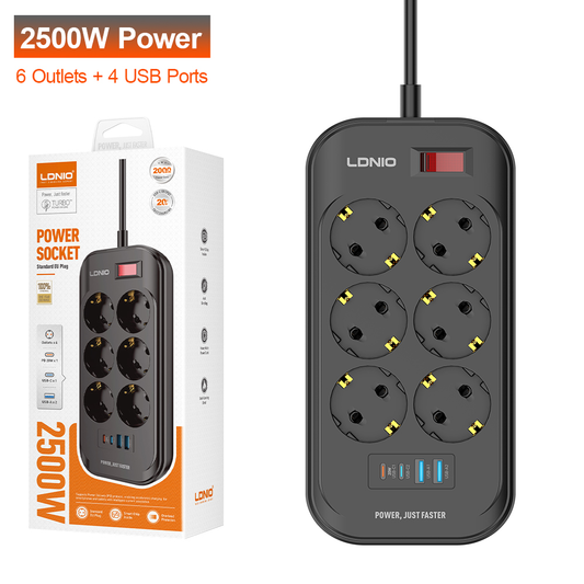 Produzni kabl LDNIO SE6403C 6 uticnica 2X USB,2X PD 2m crni