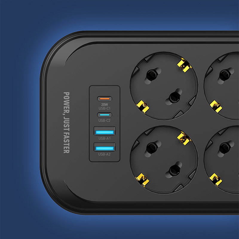 Produzni kabl LDNIO SE6403C 6 uticnica 2X USB,2X PD 2m crni