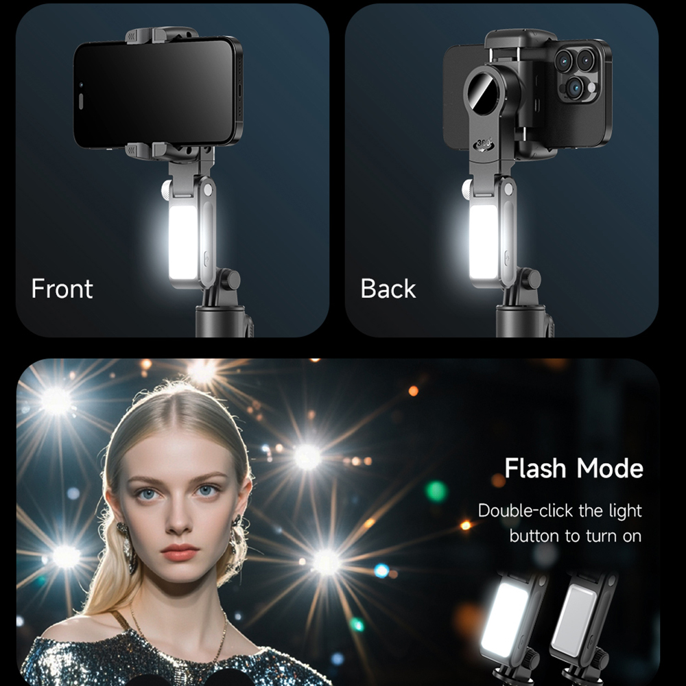 Tripod stabilizator Q19 smart AI sa selfie stickom i LED svetlom crni