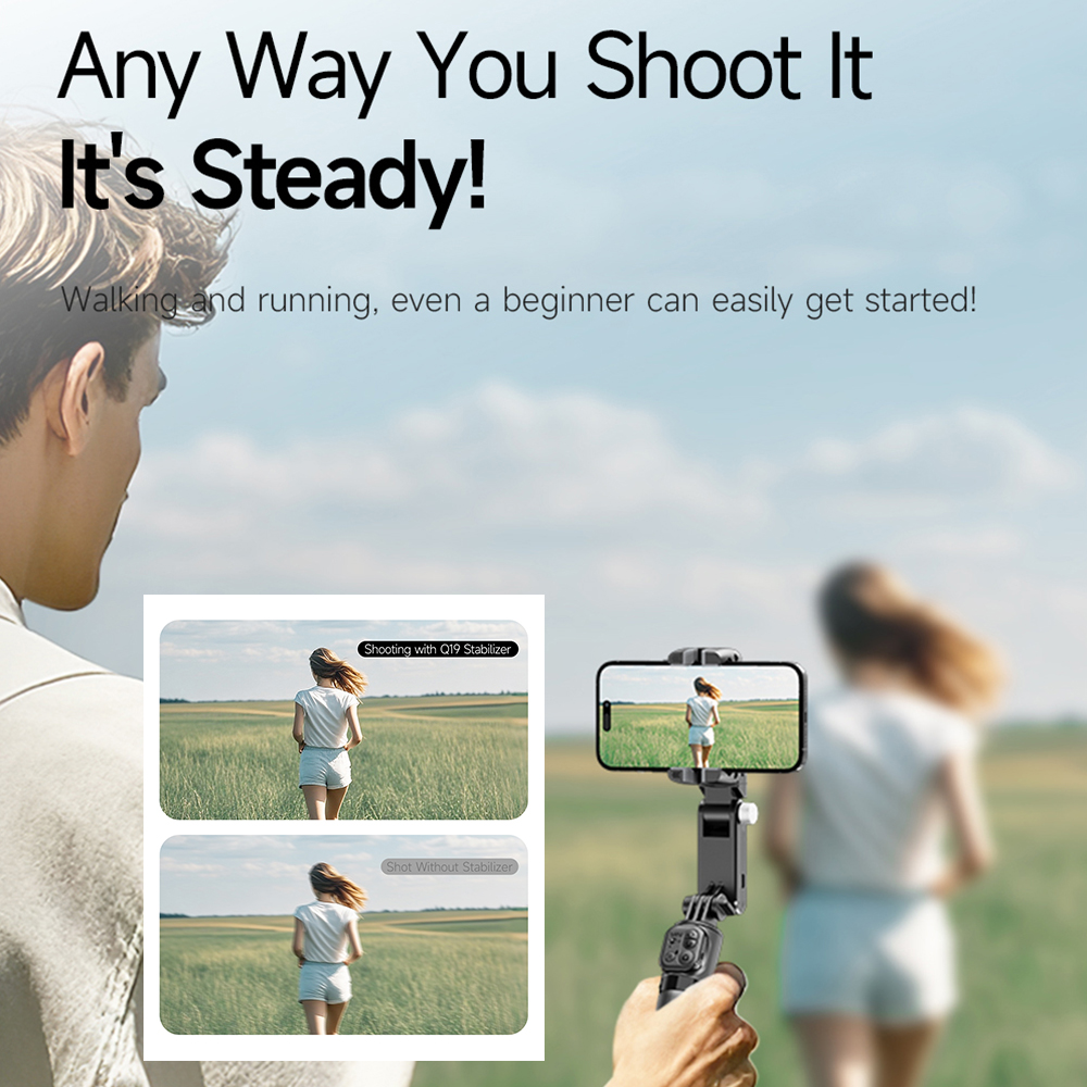 Tripod stabilizator Q19 smart AI sa selfie stickom i LED svetlom crni