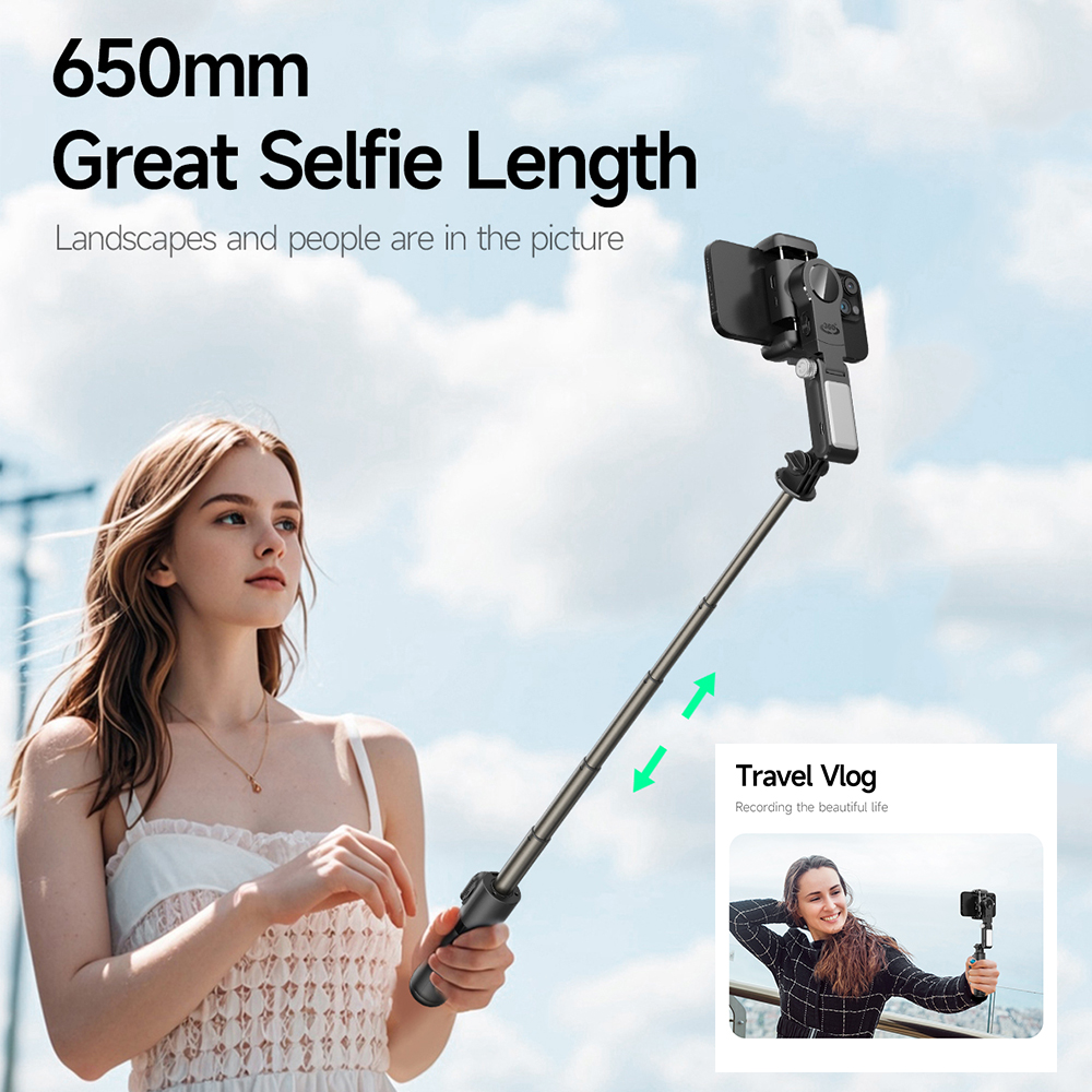 Tripod stabilizator Q19 smart AI sa selfie stickom i LED svetlom crni