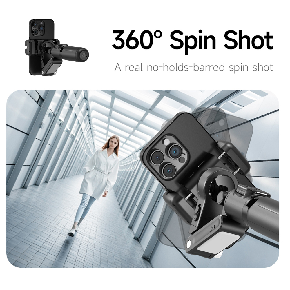 Tripod stabilizator Q19 smart AI sa selfie stickom i LED svetlom crni