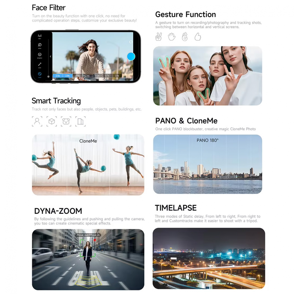 Tripod stabilizator Q19 smart AI sa selfie stickom i LED svetlom crni