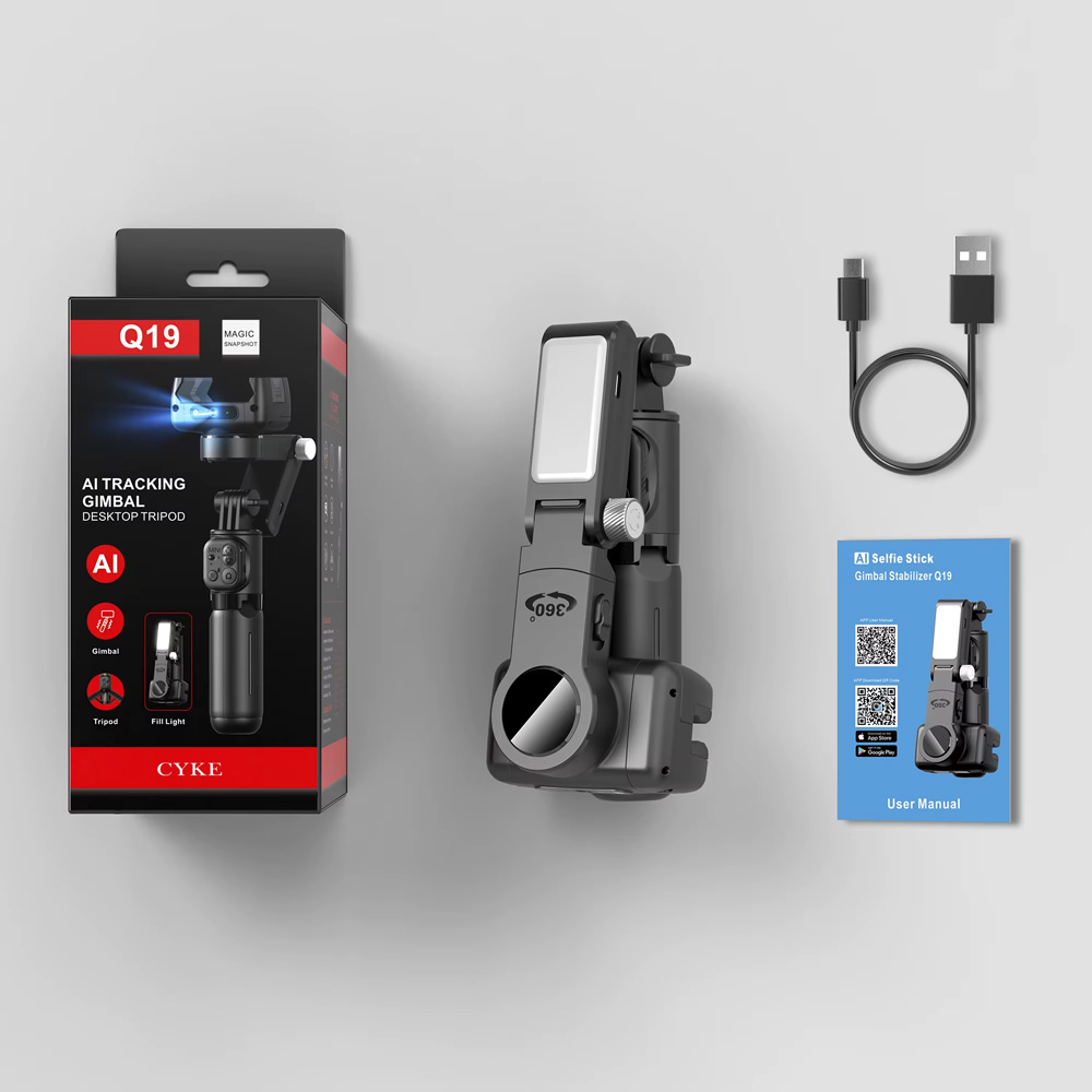 Tripod stabilizator Q19 smart AI sa selfie stickom i LED svetlom crni