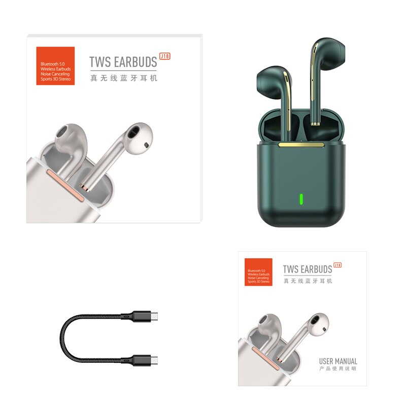 Bluetooth slusalice Airpods Earbuds J18 metalik zelene