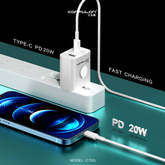 Kucni punjac KONFULON C70Q, Fast Charge, QC3.0 22.5W, PD 20W beli