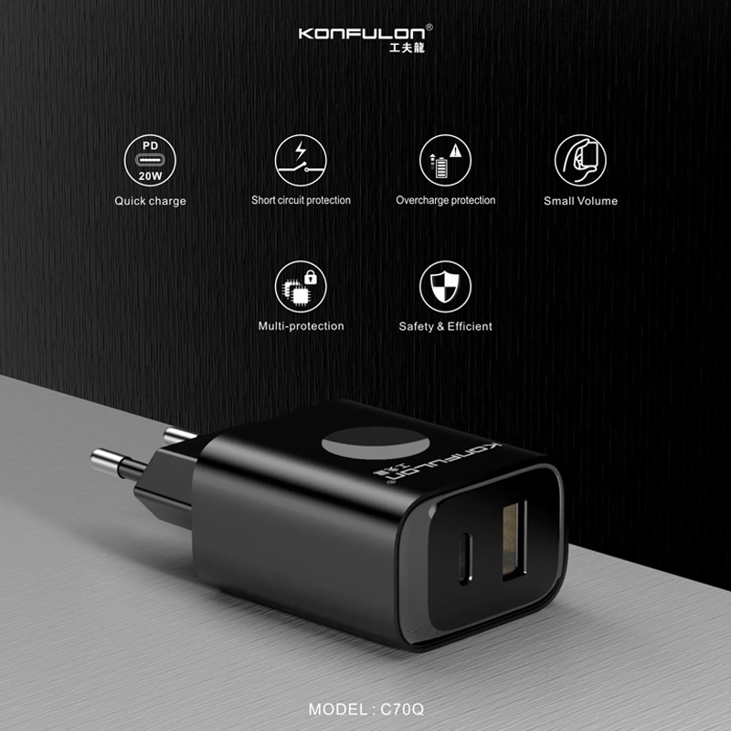 Kucni punjac KONFULON C70Q, Fast Charge, QC3.0 22.5W, PD 20W beli