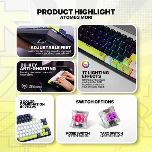 Tastatura Mehanicka Gaming Fantech MK874V2 RGB Atom 63 Mori White (taro switch)