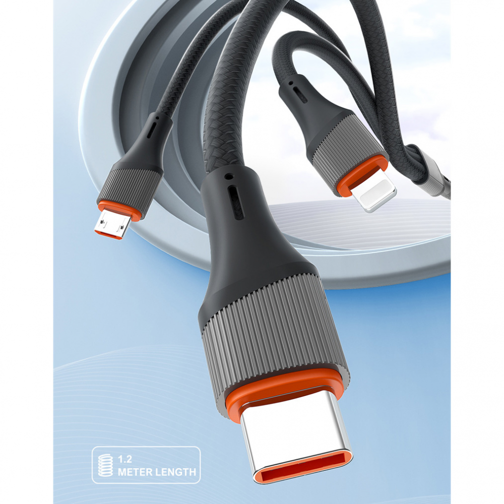 Data kabl LDNIO LC96 u 4.2A 3 u 1 sivi 1.2m