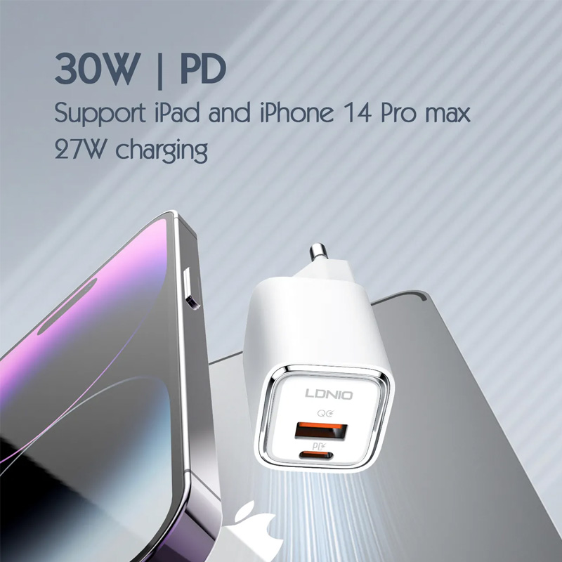 Kucni punjac LDNIO A2317C, 3.6A, QC3.0 18W, PD 30W sa Type C na Iphone lightning kablom beli