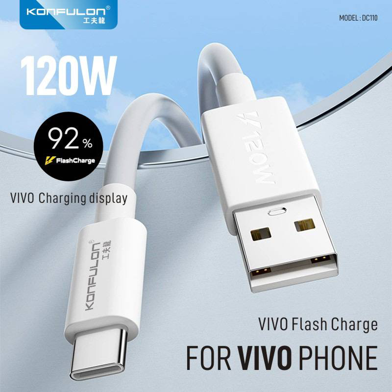 Data kabl KONFULON DC110, VIVO 120W, sa kablom USB na Type C beli 1m