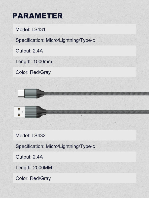 Data kabl LDNIO LS432 iPhone lightning sivi 2m