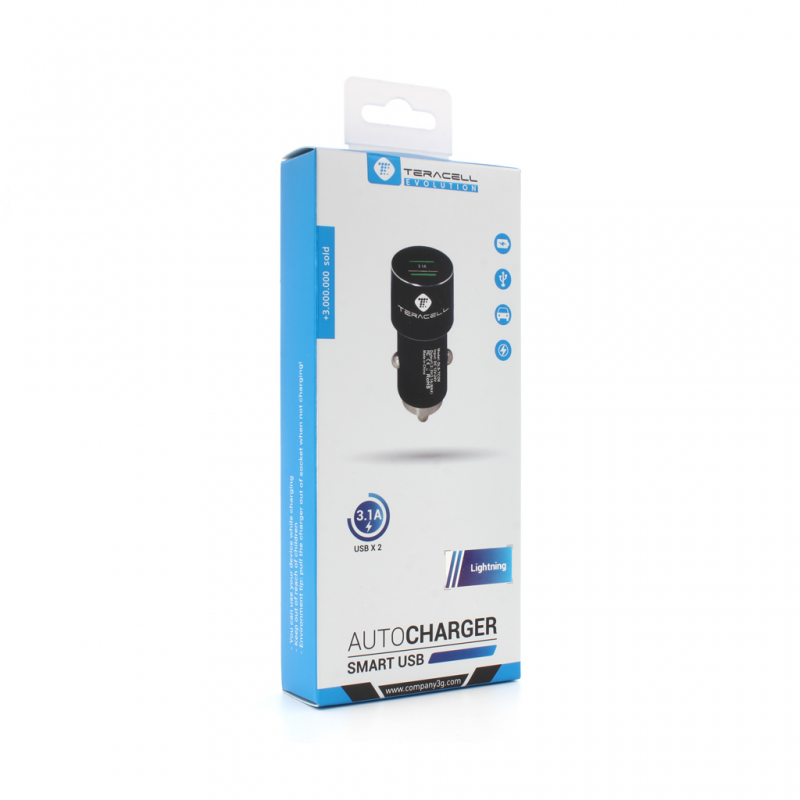 Auto punjac Teracell Evolution TC-06 2xUSB 3.1A sa iPhone lightning kablom crni
