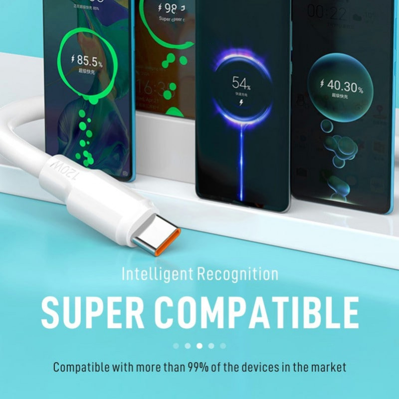 Data kabl KONFULON DL25, 5A, 120W, USB na Type C beli 1m
