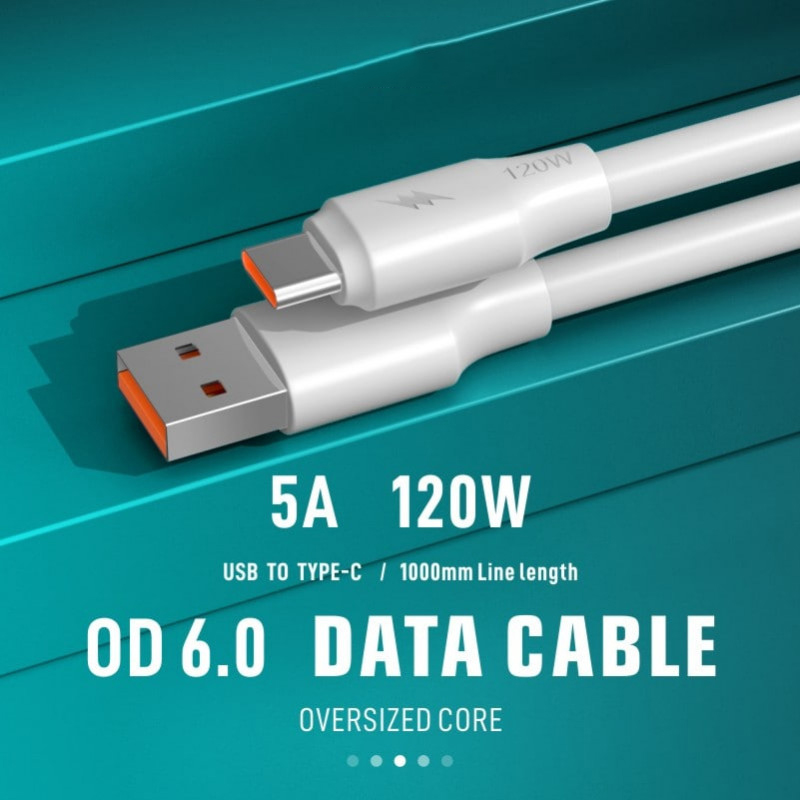 Data kabl KONFULON DL25, 5A, 120W, USB na Type C beli 1m