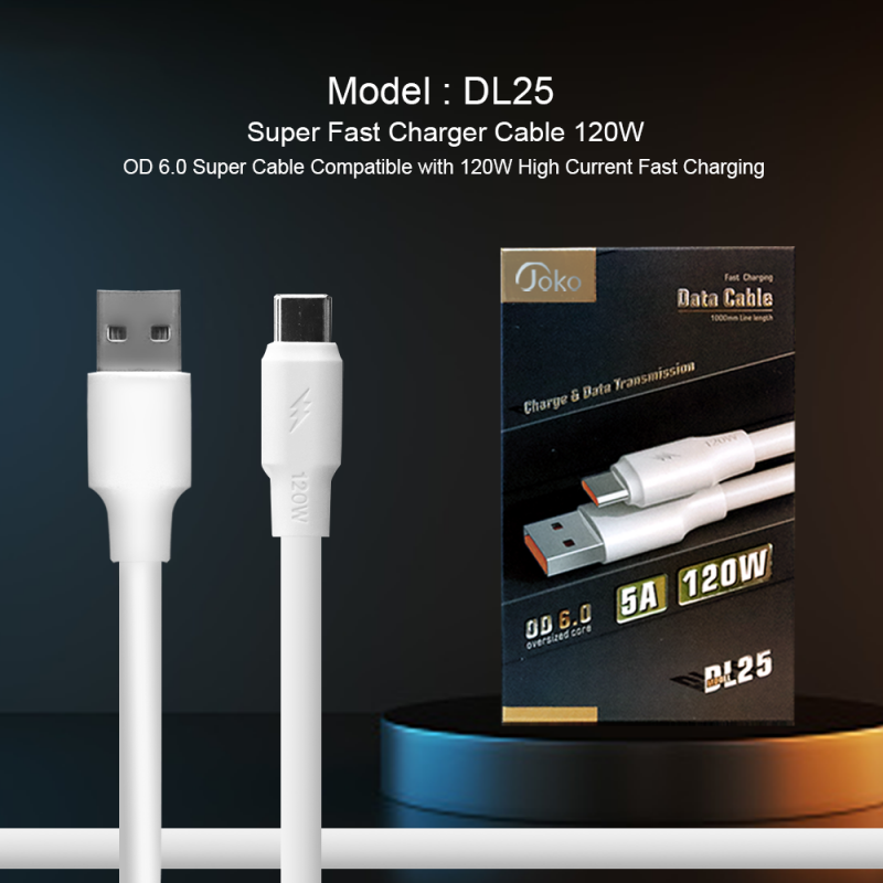 Data kabl KONFULON DL25, 5A, 120W, USB na Type C beli 1m