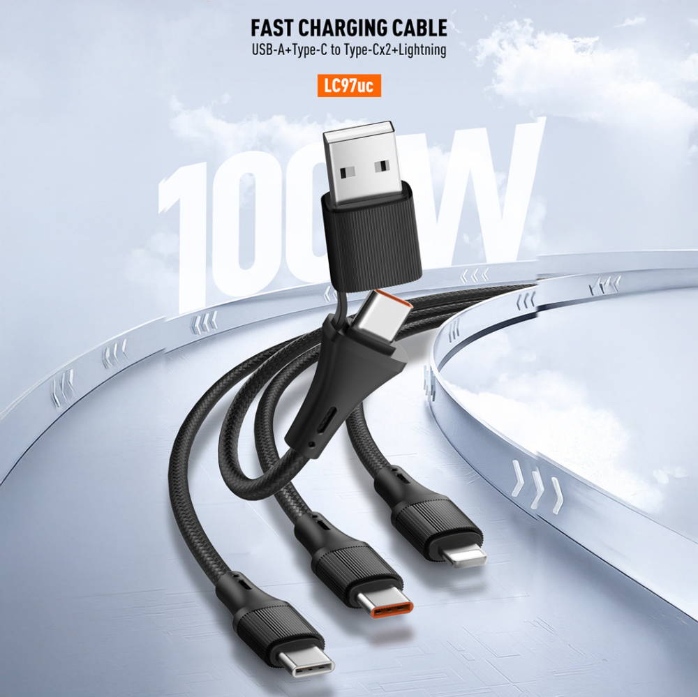 Data kabl LDNIO LC97 uc 100W 4 u 1 crni 1.2m