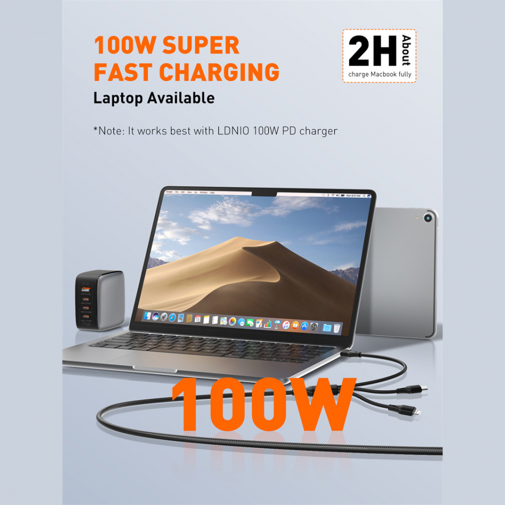 Data kabl LDNIO LC97 uc 100W 4 u 1 crni 1.2m