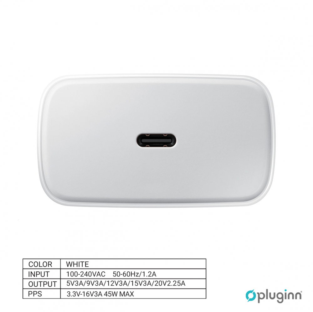 Kucni Punjac Pluginn AJ-45 PD Fast 45W redizajn za Samsung sa PD Type C kablom CE beli